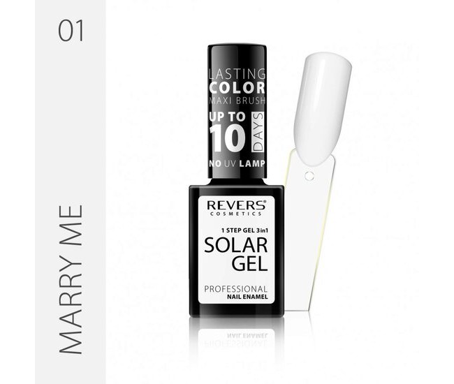 Lac de unghii Solar Gel, Revers, 12 ml, alb, nr 01, Marry Me