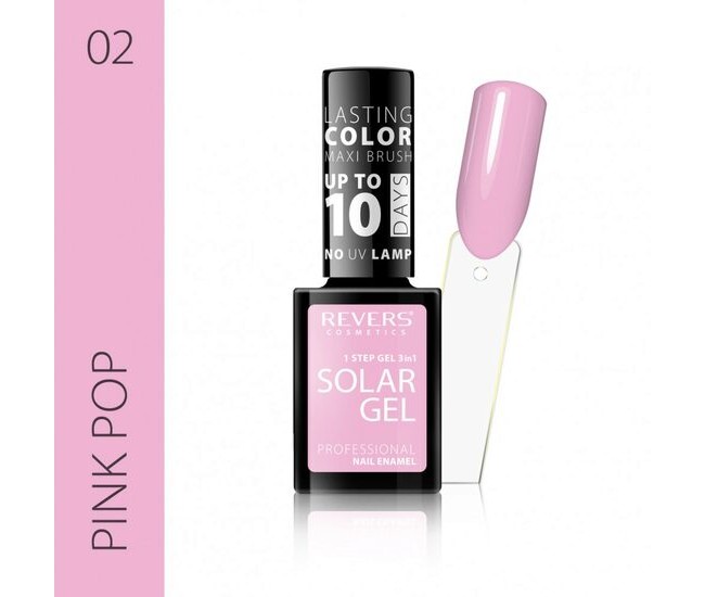 Lac de unghii Solar Gel, Revers, 12 ml, roz, nr 02, pink pop