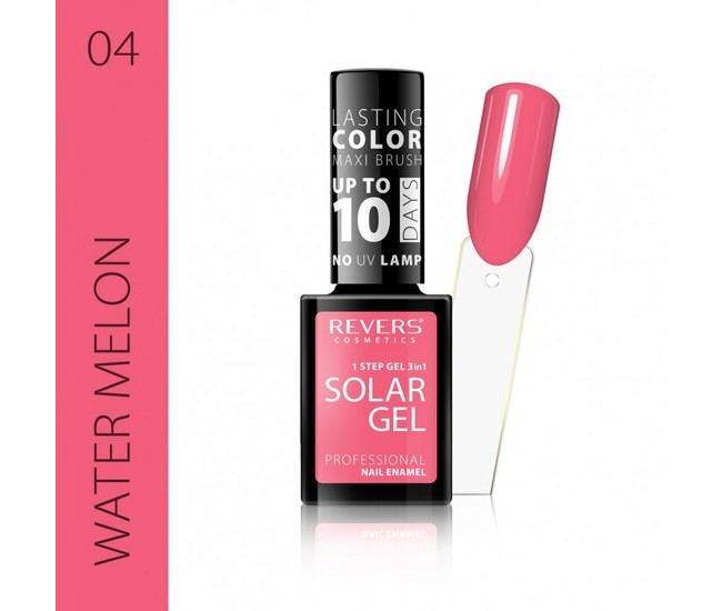 Lac de unghii Solar Gel, Revers, 12 ml, roz, nr 04, water melon