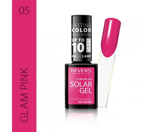 Lac de unghii Solar Gel, Revers, 12 ml, roz, 05, glam pink