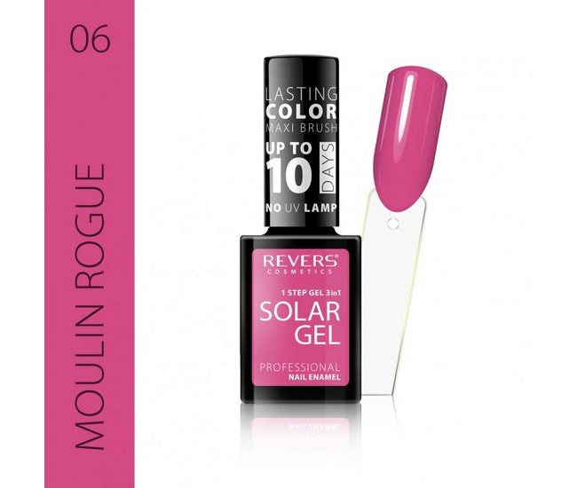 Lac de unghii Solar Gel, Revers, 12 ml, roz, nr 06, moulin rogue