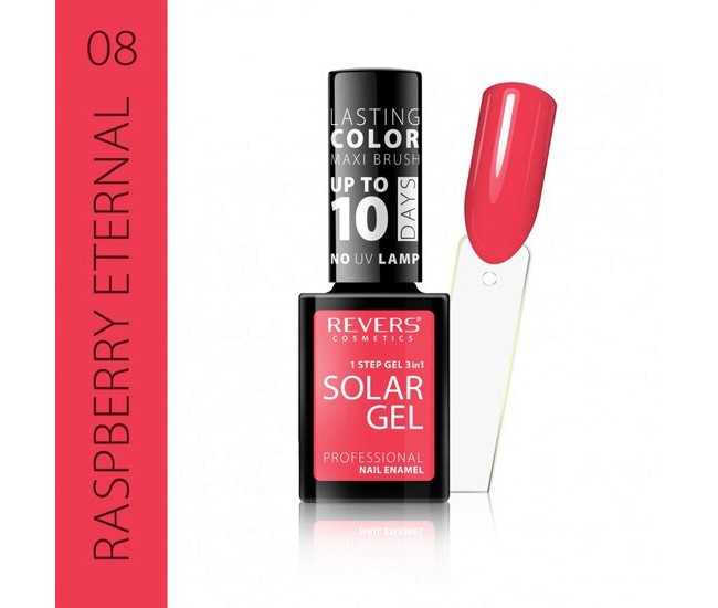 Lac de unghii Solar Gel, Revers, 12 ml, rosu, nr 08, raspberry eternal