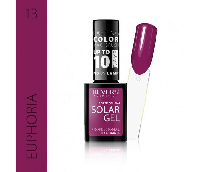 Lac de unghii Solar Gel, Revers, 12 ml, rosu inchis, nr 13, euphoria