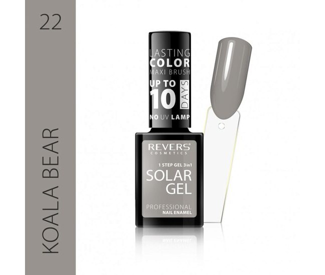 Lac de unghii Solar Gel, Revers, 12 ml, gri, nr 22, koala bear