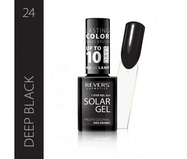 Lac de unghii Solar Gel, Revers, 12 ml, deep black, negru