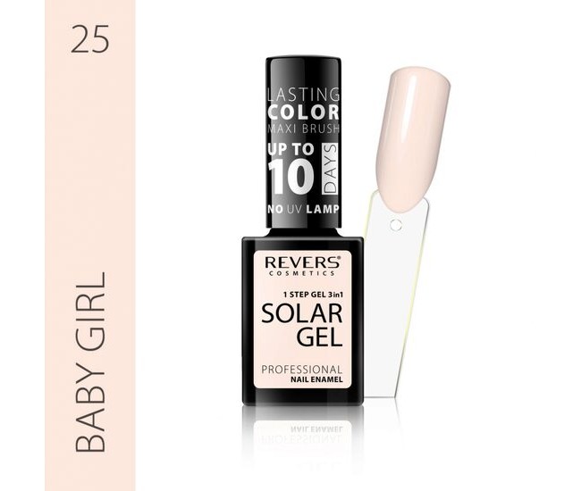 Lac de unghii Solar Gel, Revers, 12 ml, nude, nr 25, baby girl