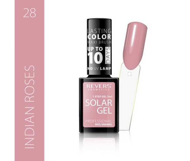 Lac de unghii Solar Gel, Revers, 12 ml, nude, nr 28, indian roses