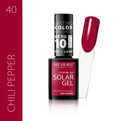 Lac de unghii Solar Gel, Revers, 12 ml, rosu, nr 40, chili pepper