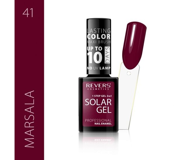 Lac de unghii Solar Gel, Revers, 12 ml, rosu inchis, nr 41, marsala