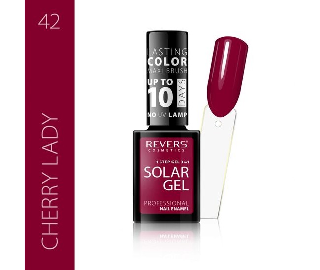 Lac de unghii Solar Gel, Revers, 12 ml, rosu inchis, nr 42, cherry lady