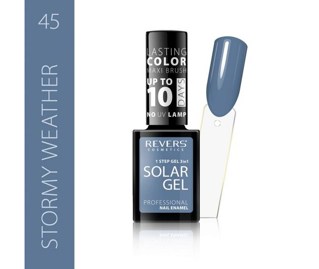 Lac de unghii Solar Gel, Revers, 12 ml, gri, nr 45, stormy weather