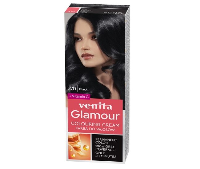 Vopsea de par, permanenta, Glamour, Venita, Nr.2/0, Negru