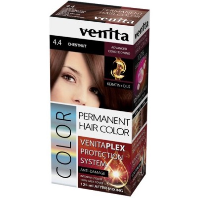 Vopsea de par permanenta, Venita Plex, 125 ml, Nr 4.4, Castaniu