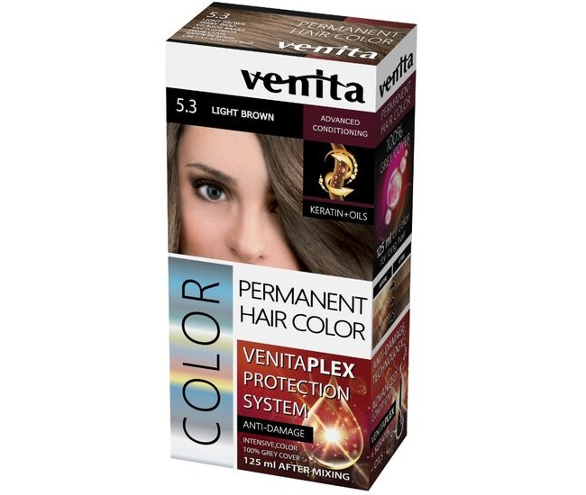 Vopsea de par permanenta, Venita Plex, 125 ml, Nr 5.3, Saten Deschis