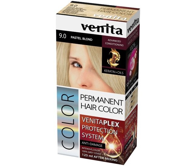 Vopsea de par permanenta, Venita Plex, 125 ml, Nr 9.0, Blond Pastel