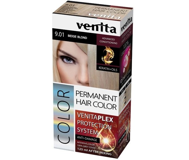 Vopsea de par permanenta, Venita Plex, 125 ml, Nr 9.01, Blond Bej