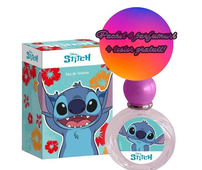 Set 4 x Apa de toaleta pentru copii Stitch 1272, 50 ml + Tester Gratuit