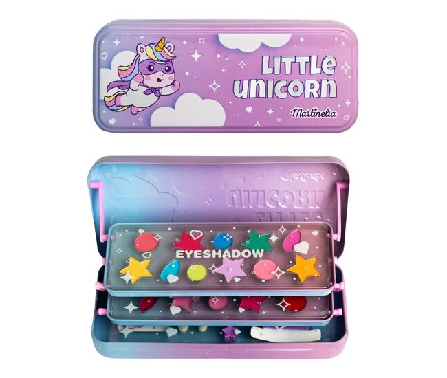 Trusa etajata cu fard de pleoape, luciu de buze si accesorii Little Unicorn Martinelia, 12022