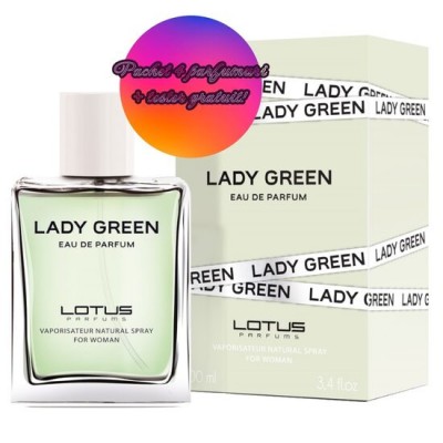 Set 4 Apa de parfum Lady Green, Revers, pentru femei, 100 ml + Tester 100 ml GRATUIT