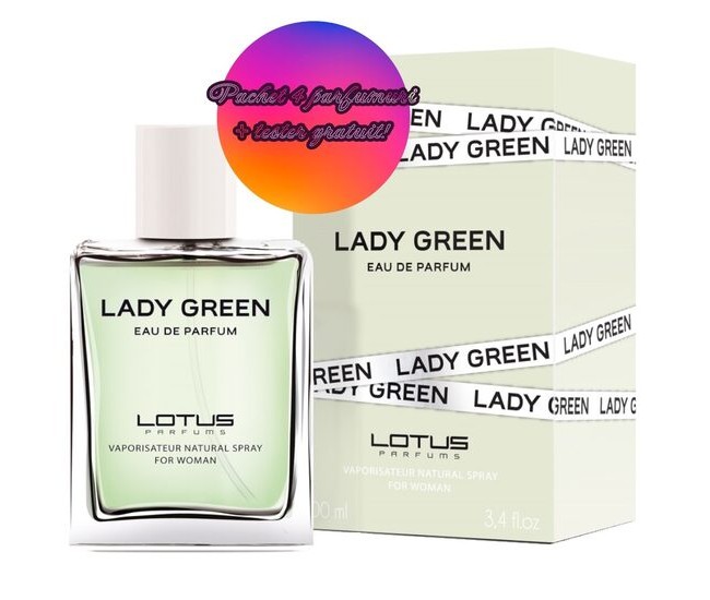 Set 4 Apa de parfum Lady Green, Revers, pentru femei, 100 ml + Tester 100 ml GRATUIT