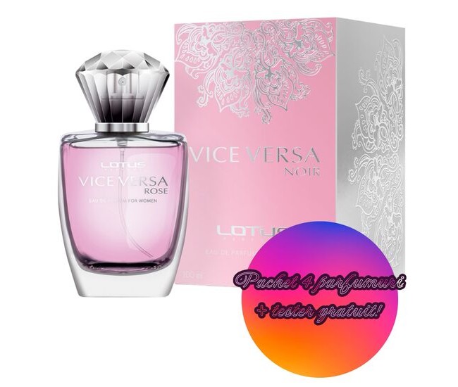 Set 4 Apa de parfum Vice Versa Rose, Revers, Femei, 100 ml + Tester 100 ml GRATUIT