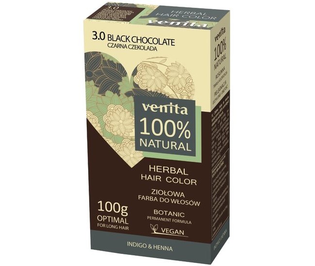 Vopsea de par bio, Nr. 3.0, Ciocolata Neagra, 100% Natural, 100g