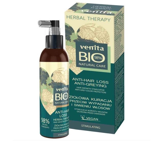 Solutie bio-tratament impotriva caderii parului si a incaruntirii, 98% Natural, Venita Bio, 200ml