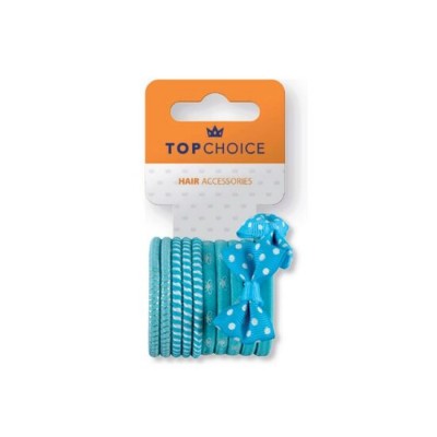 Set de 12 bucati asortate Elastic de par Top Choice, in nuante de bleu, TC22067