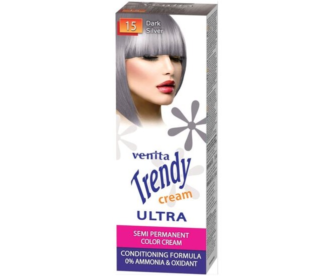 Vopsea de par semipermanenta, Trendy Cream Ultra, Venita, Nr. 15, Dark Silver