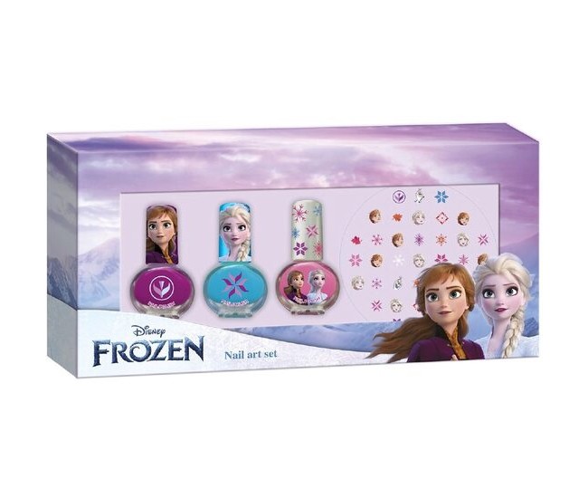 Set manichiura pentru fetite, cu 3 lacuri de unghii si modele de lipit pe unghii, Frozen