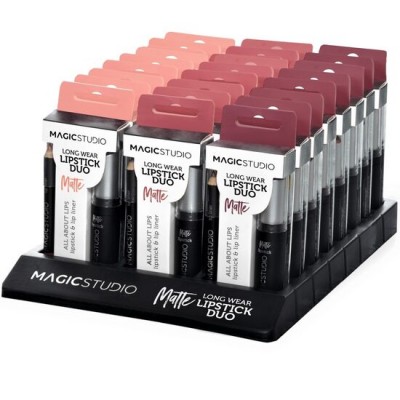 Kit Perfect Lips, Ruj de buze mat si creion pentru contur asortat,  Set de 24 Buc, Magic Studio