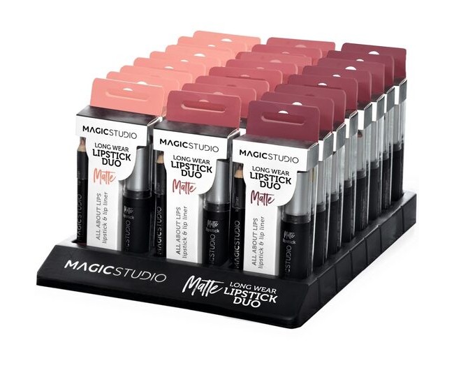 Kit Perfect Lips, Ruj de buze mat si creion pentru contur asortat,  Set de 24 Buc, Magic Studio