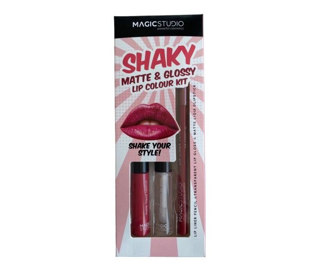 Set gloss si creion de buze Shaky, Matte & Glossy, 60749, Roz inchis, Magic Studio, 2 g