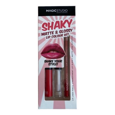 Set gloss si creion de buze Shaky, Matte & Glossy, 60749, Rosu, Magic Studio, 2 g