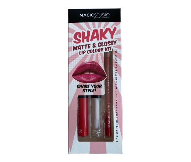 Set gloss si creion de buze Shaky, Matte & Glossy, 60749, Rosu, Magic Studio, 2 g