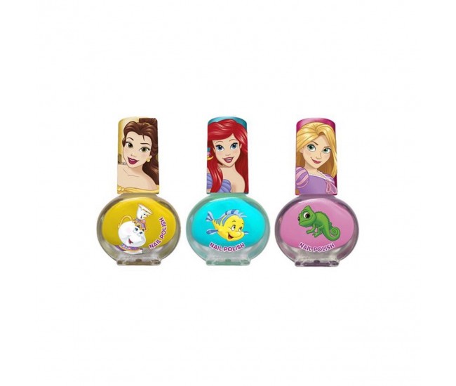 Set manichiura pentru fetite, 3 lacuri de unghii si modele de lipit pe unghii, Printesele Disney