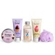 Set gel dus, lotiune corp, exfoliant, sare de baie, un burete plasa Gourmand's Favourites, IDC Institute 42524, 280 ml