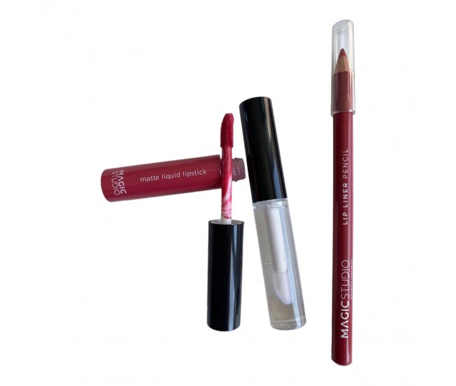 Set gloss si creion de buze Shaky, Matte & Glossy, 60749, Roz inchis, Magic Studio, 2 g