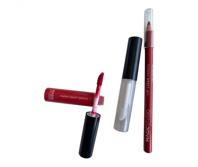 Set gloss si creion de buze Shaky, Matte & Glossy, 60749, Rosu, Magic Studio, 2 g