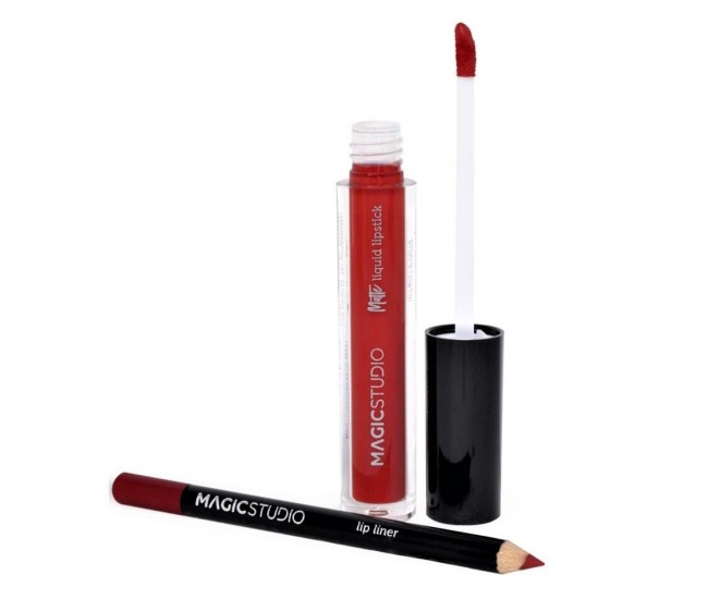 Set Perfect Lips ruj lichid mat si creion contur, Nr.3, 40's Red, Magic Studio