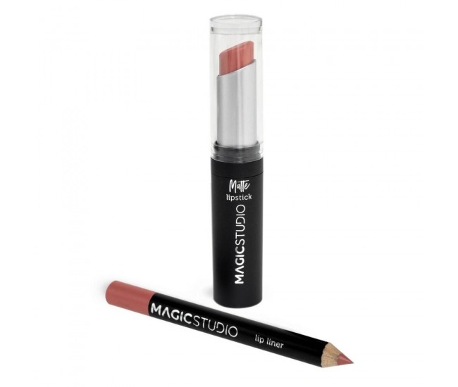 Set Perfect Lips, Ruj de buze mat si creion pentru contur asortat, Nr. 1, Light Brown, Magic Studio