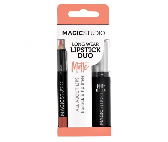 Kit Perfect Lips, Ruj de buze mat si creion pentru contur asortat,  Set de 24 Buc, Magic Studio