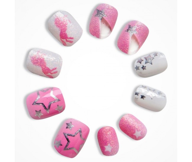 Set 10 unghii false Starshine Nails, cu adeziv Press-On, pentru fetite, Martinelia