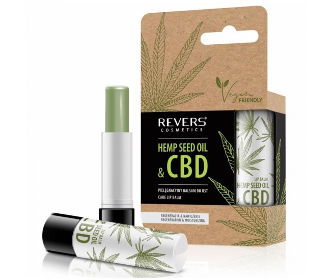 Balsam de buze hrănitor cu ulei natural de cânepă cu CBD, Revers, vegan,4g