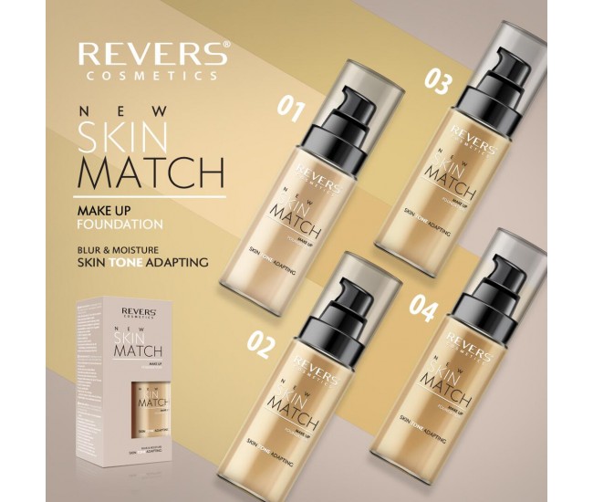 Fond de ten matifiant New Skin Match, cu adaptare la nuanta pielii, Revers, 02, 30ml