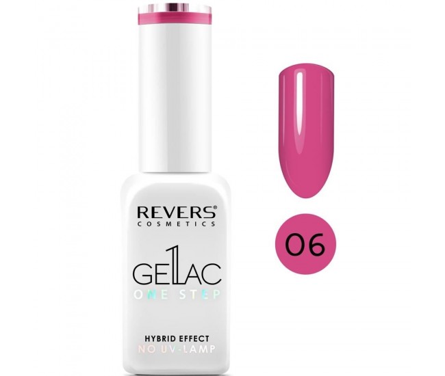 Lac de unghii Gellac 1 Step, Hybrid Effect, Non UV, Revers, 06  Roz intens, 10 ml