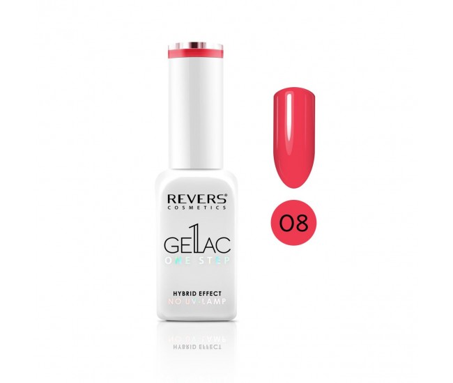 Lac de unghii Gellac 1 Step, Hybrid Effect, Non UV, Revers, 08 , Rosu, 10 ml