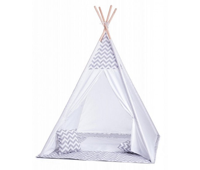 Cort de joaca Teepee cu cadru din lemn si doua perne, Woodyland