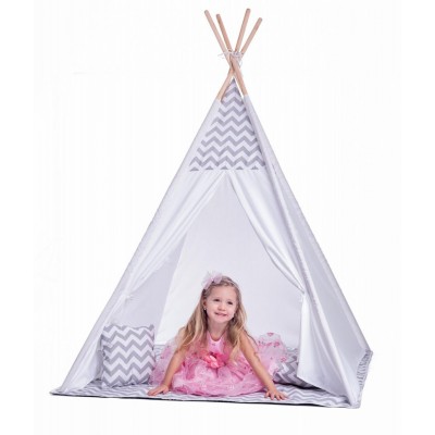 Cort de joaca Teepee cu cadru din lemn si doua perne, Woodyland