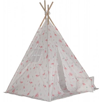 Cort de joaca Tipi cu cadru de lemn, flamingo